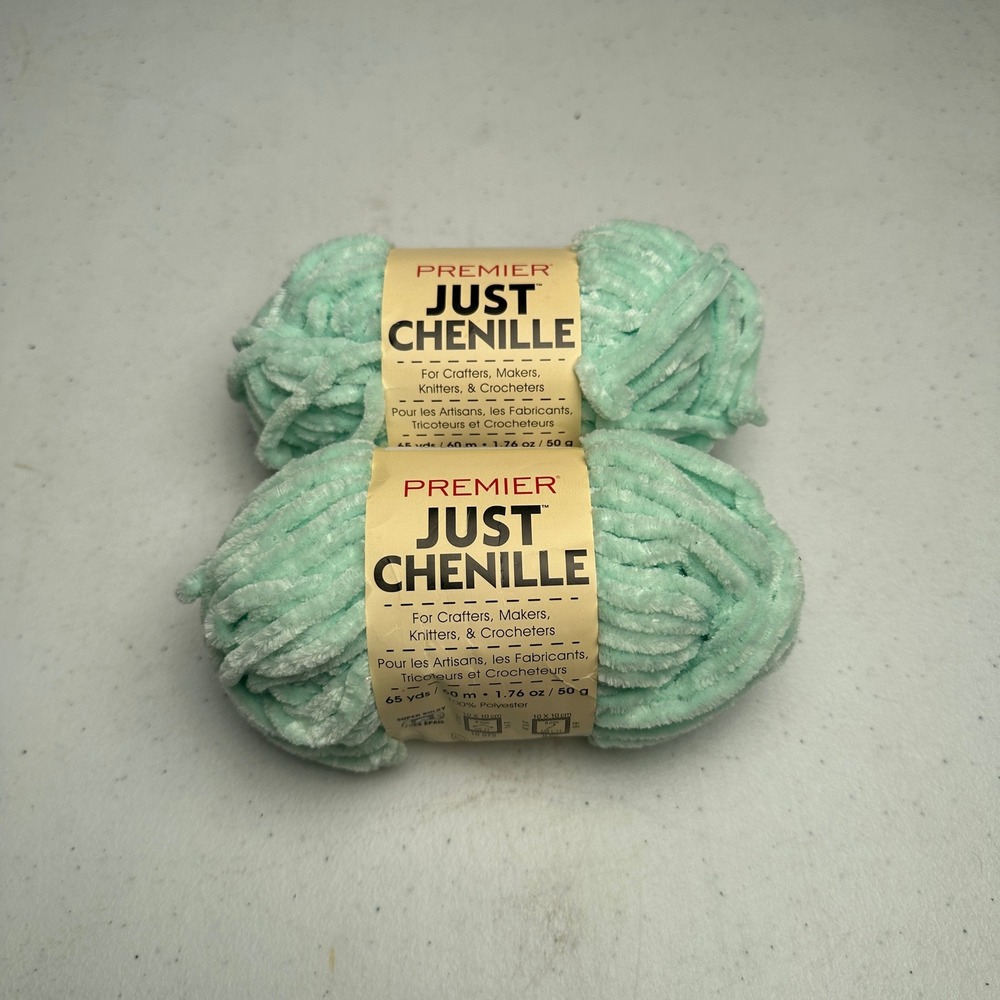 Premier Just Chenille Yarn Mint Green Super Bulky 2 Skeins Matching Lot#